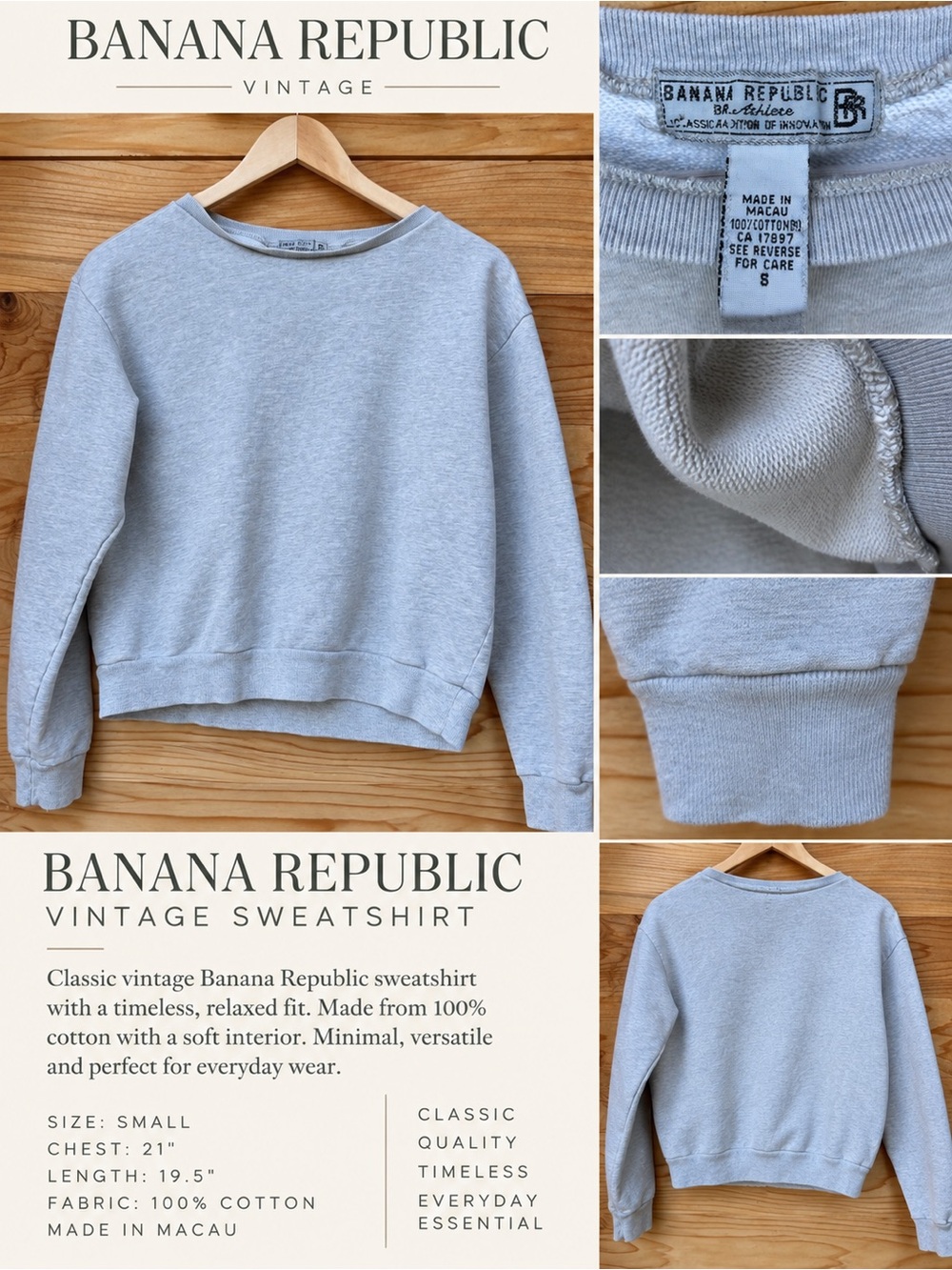 Vintage Banana Republic 100% Cotton Crewneck Sweatshirt – Small